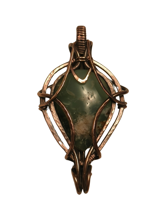 Antique textured copper chrysoprase pendant