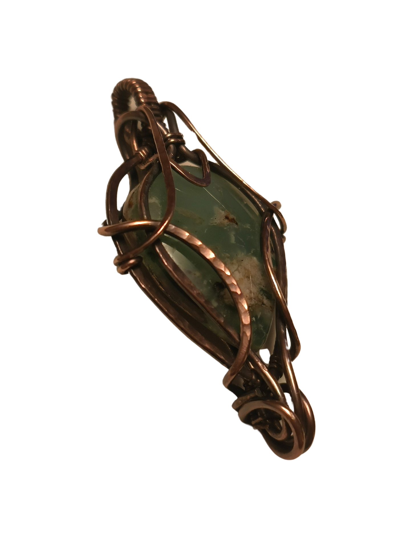 Antique textured copper chrysoprase pendant