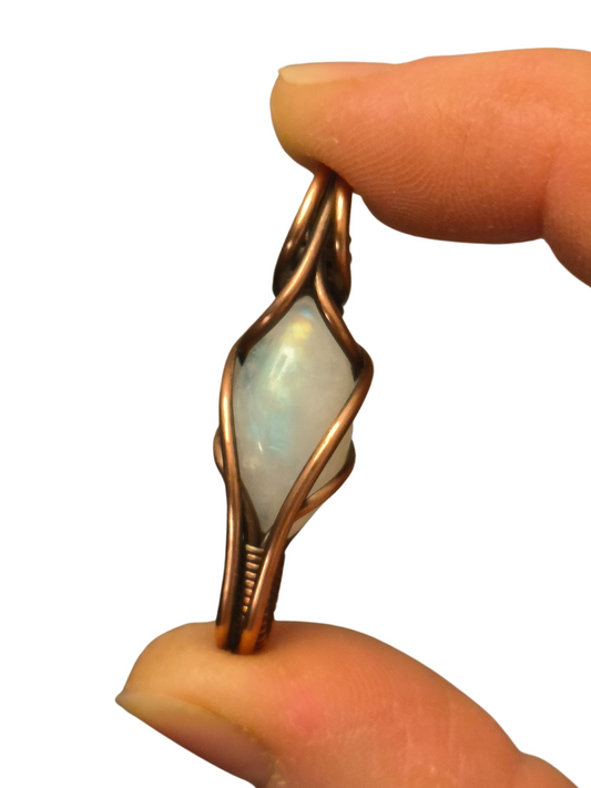 Custom Remake: Rainbow moonstone reversible copper pendant