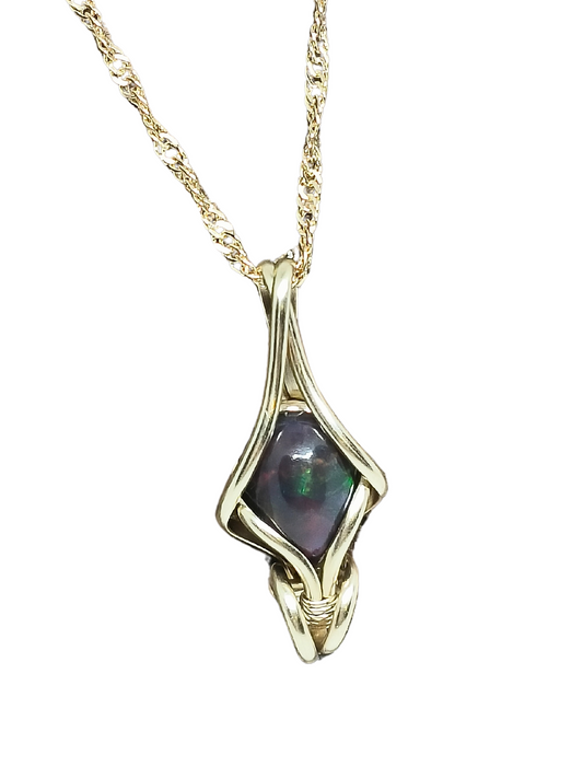 Black opal 14k gold filled pendant