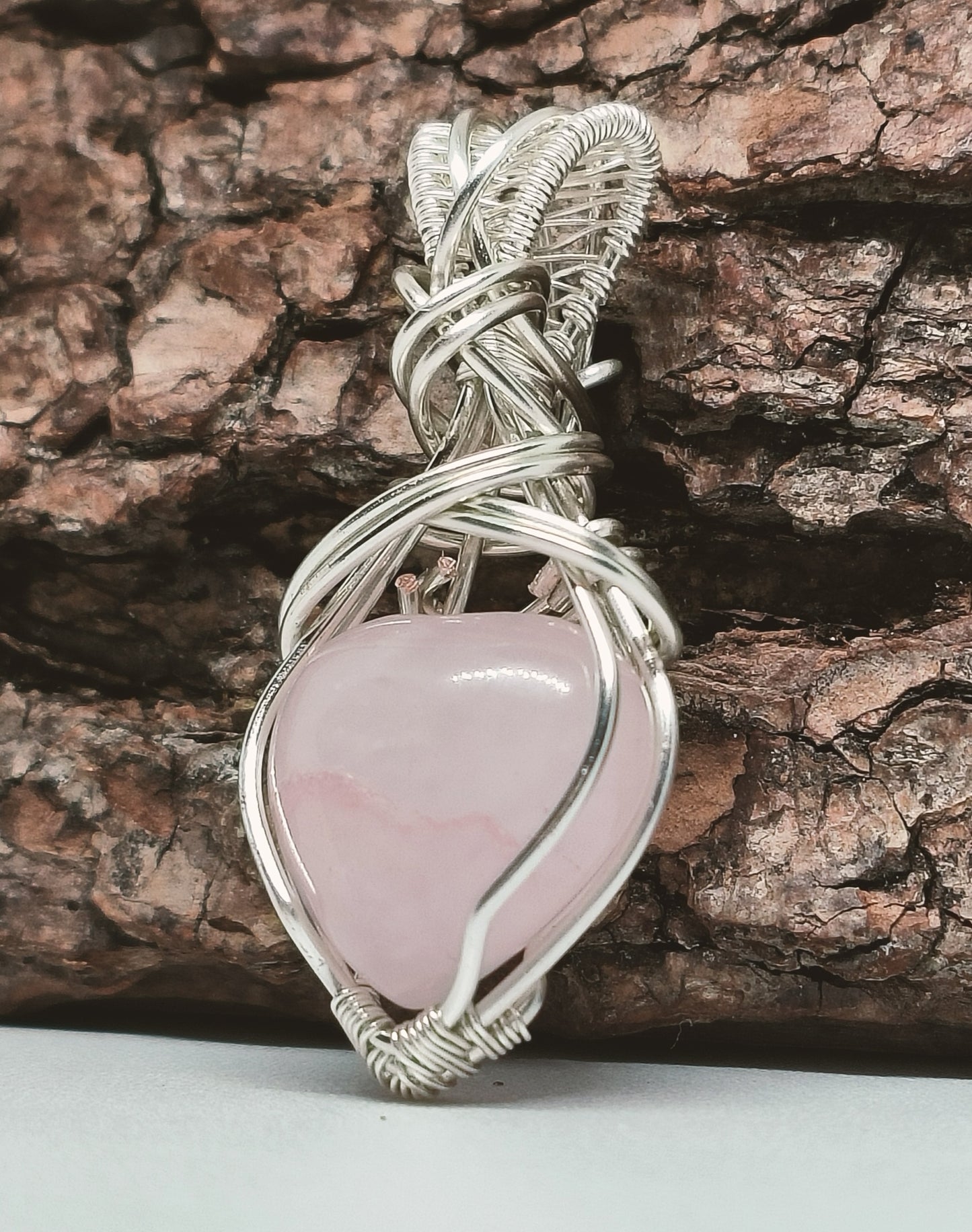 Rose Quartz Heart Silver Copper Pendant