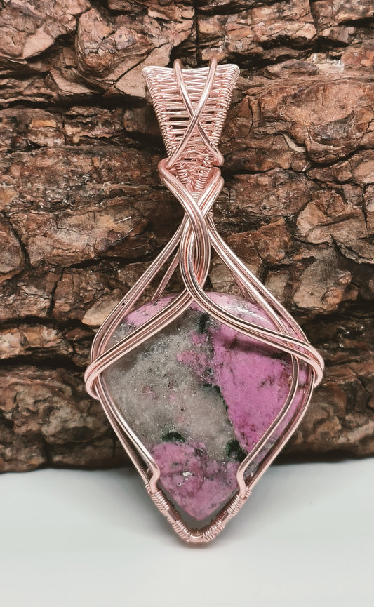 Cobalt Calcite Rose Gold Coloured Copper Pendant