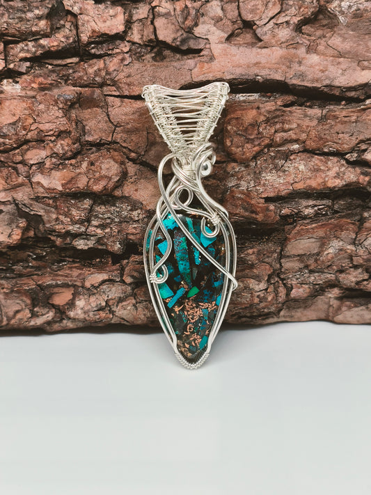 Chrysocolla Copper Antiqued Sterling Silver Pendant