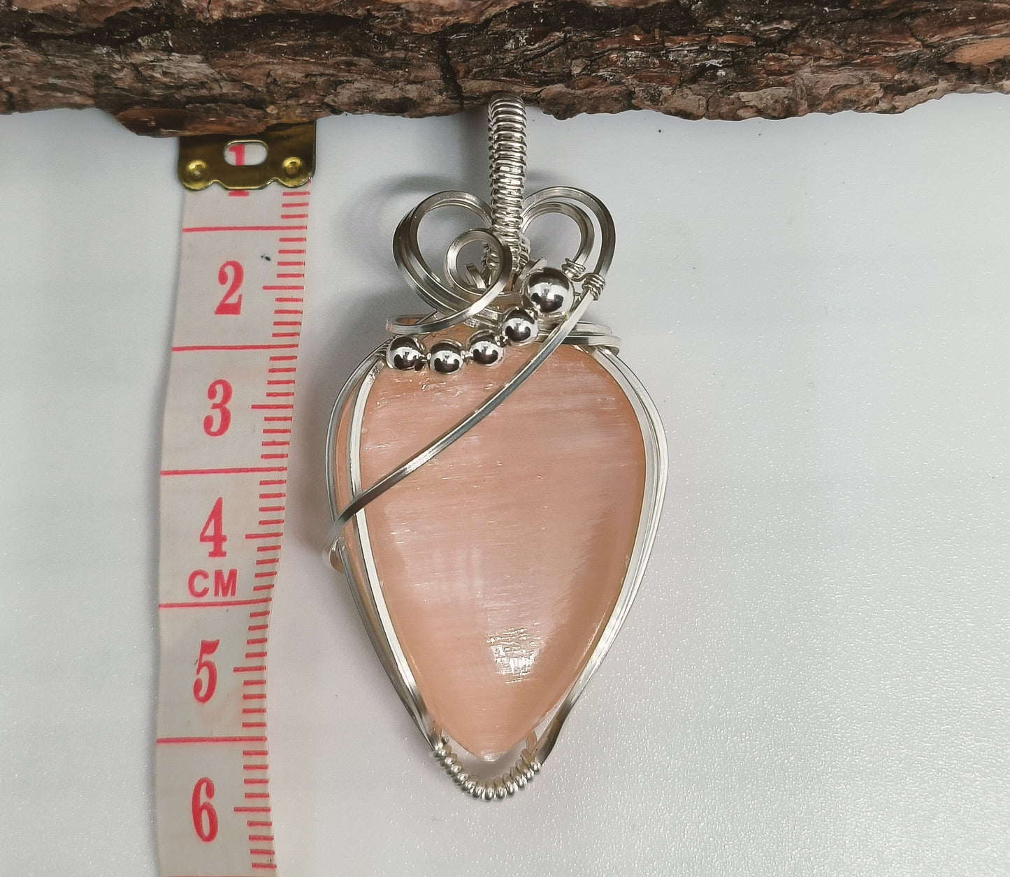 Peach Selenite Argentium and Sterling SilverPendant