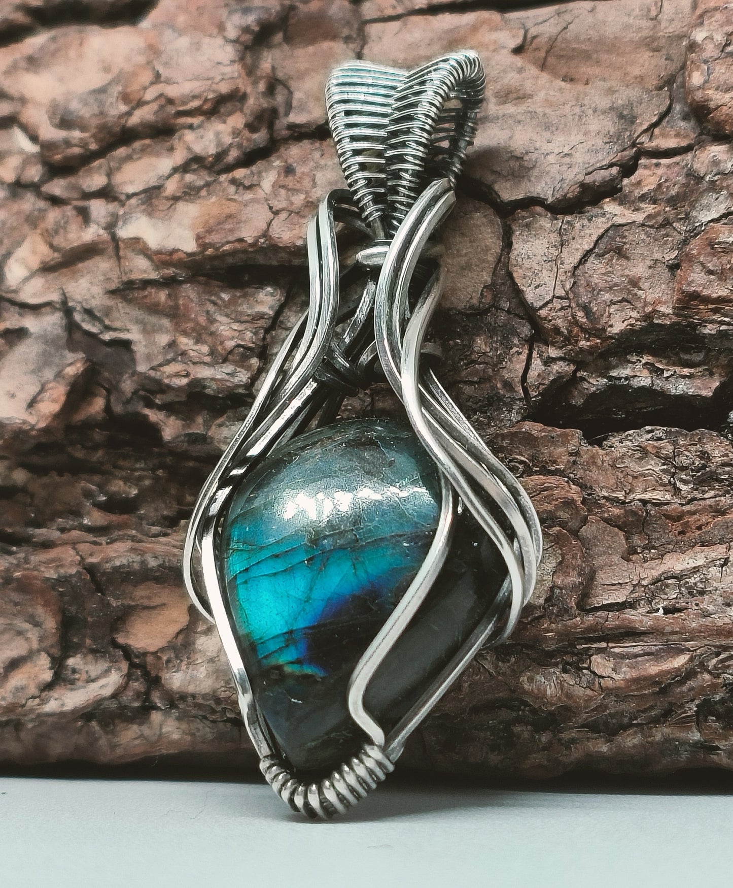 Labradorite Antique Argentium and Sterling Silver Pendant