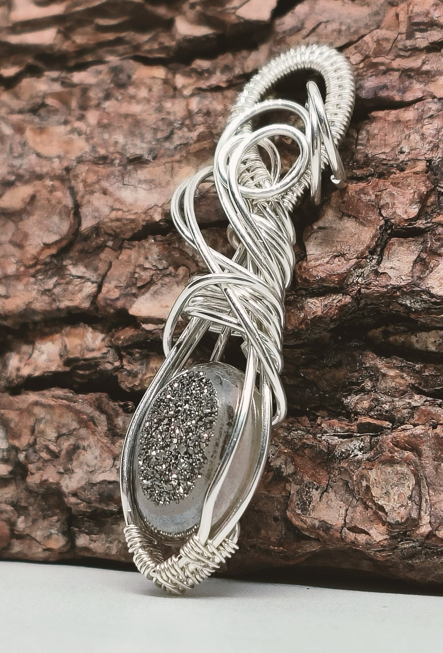 Titanium Druzy Antiqued Sterling Silver Pendant