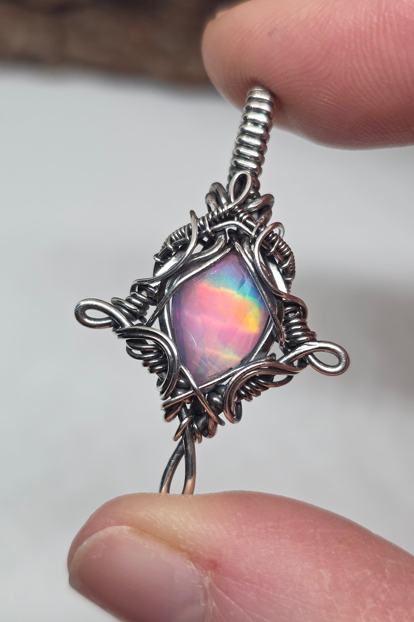 Aurora Opal Doublet Whimsical Sterling Silver Pendant