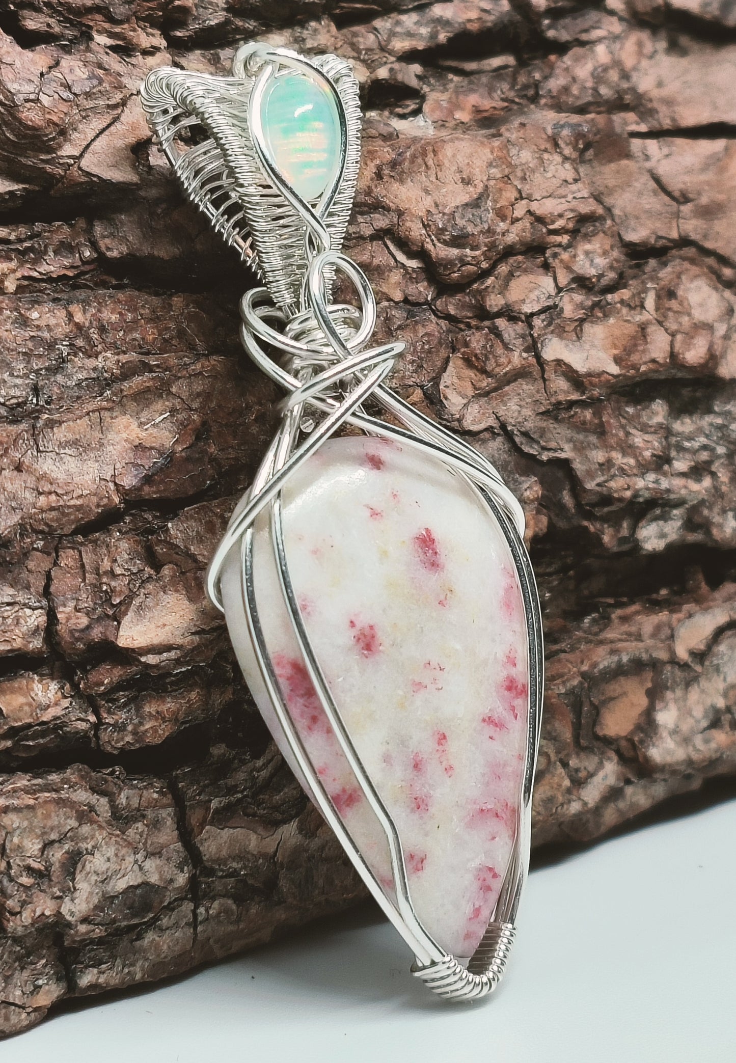 Cinnabar and Welo Opal Sterling Silver Pendant