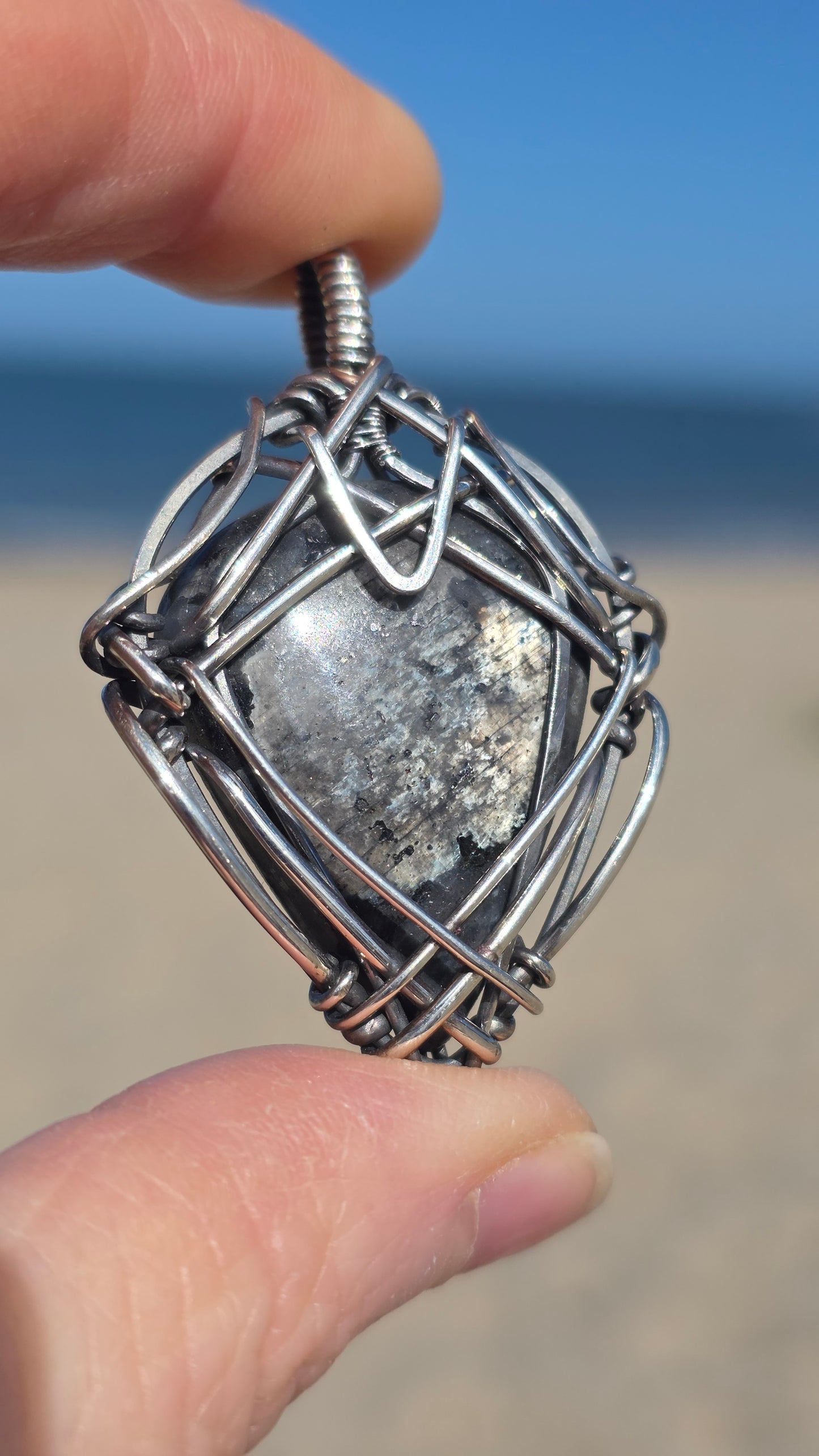 Larvakite Sterling Silver Pendant