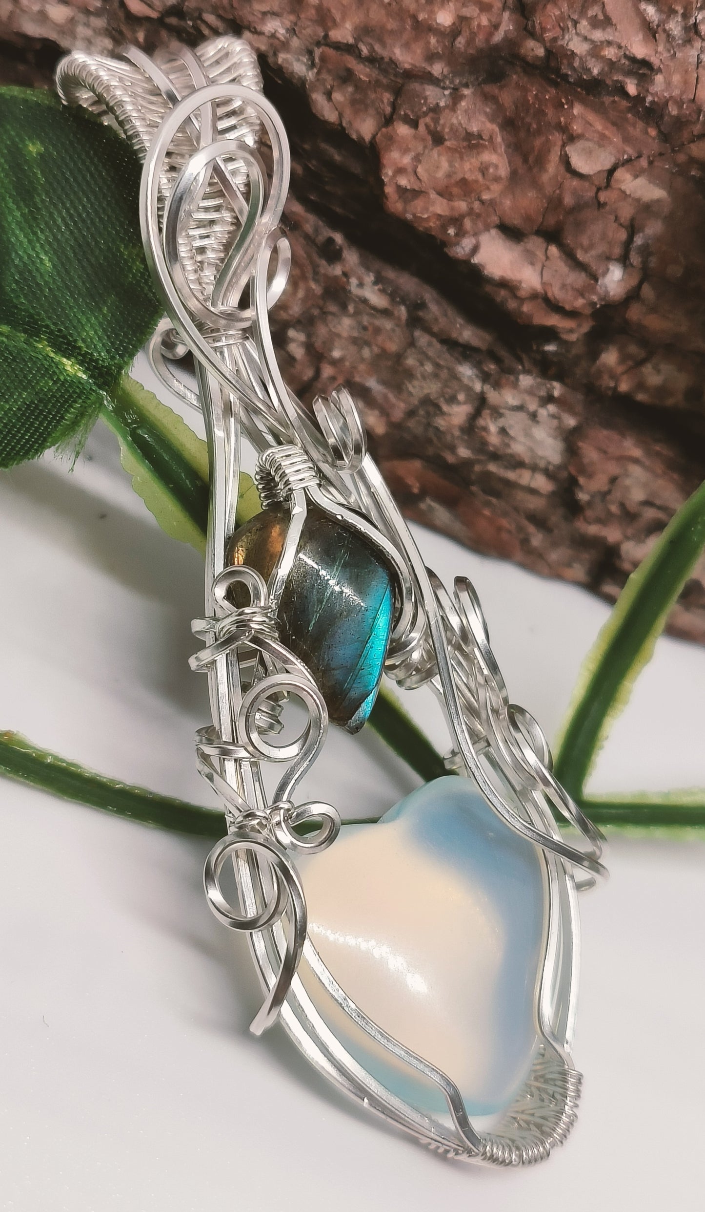 Opalite & Labradorite Sterling Silver Pendant