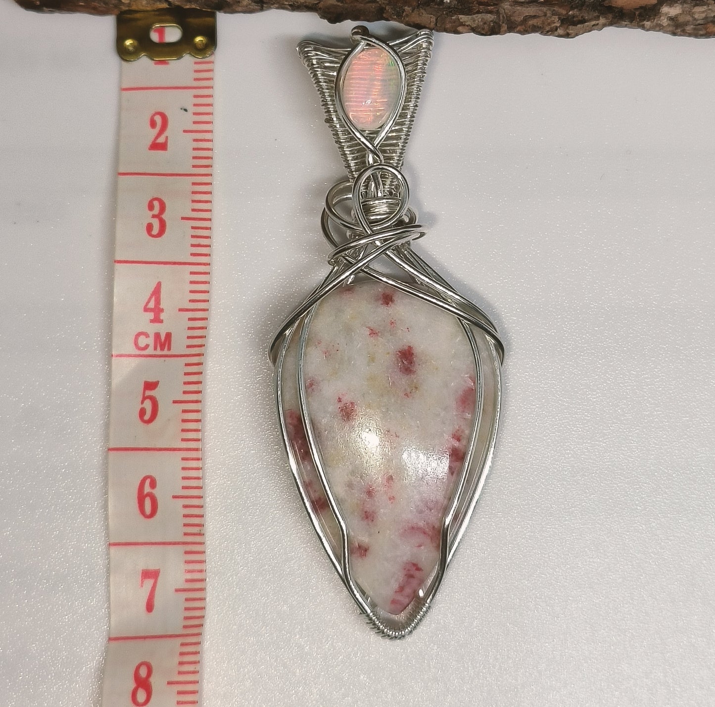 Cinnabar and Welo Opal Sterling Silver Pendant