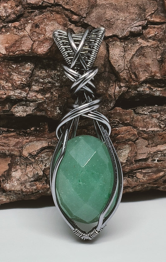 Faceted Green Aventurine Smoked Copper Pendant