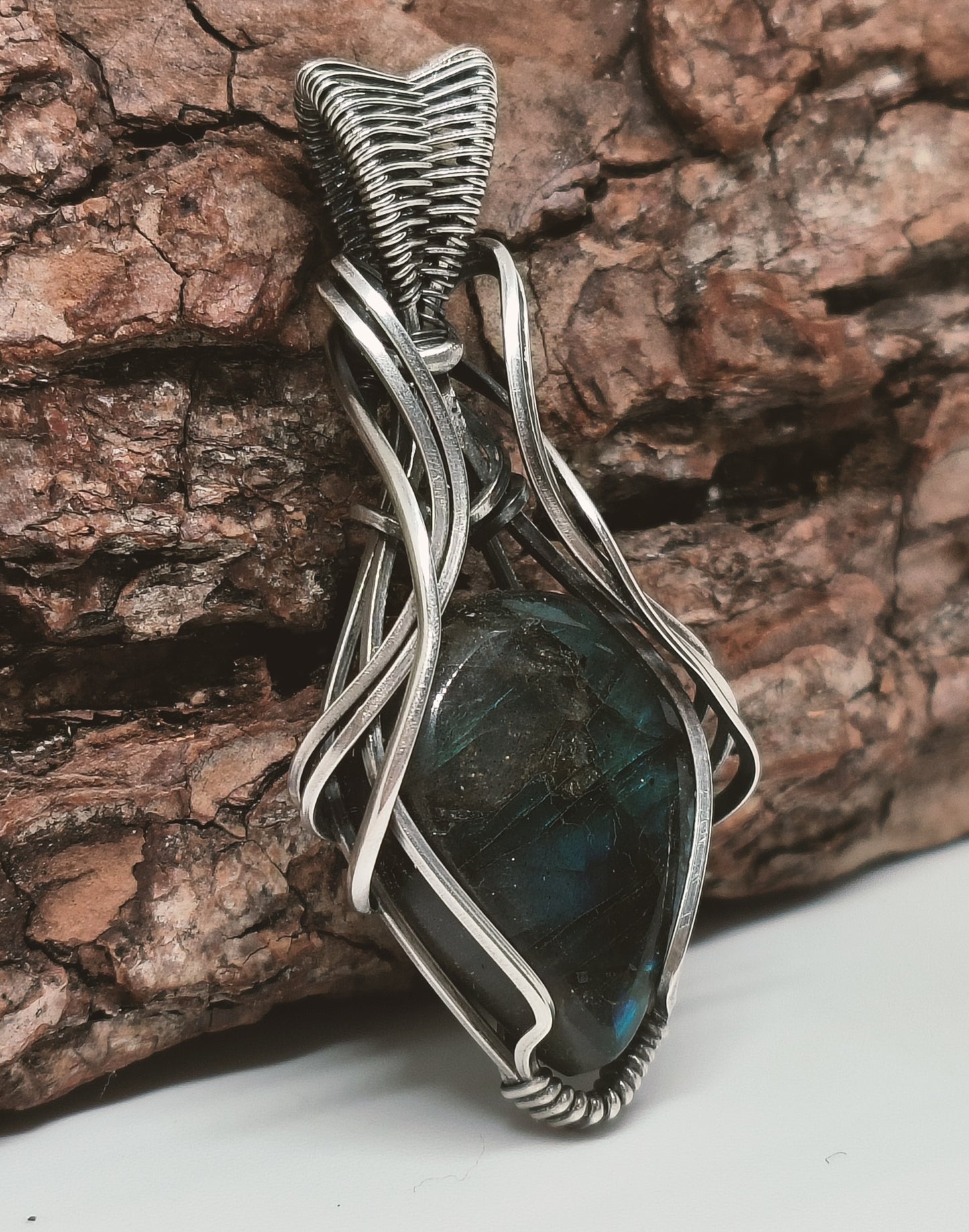 Labradorite Antique Argentium and Sterling Silver Pendant