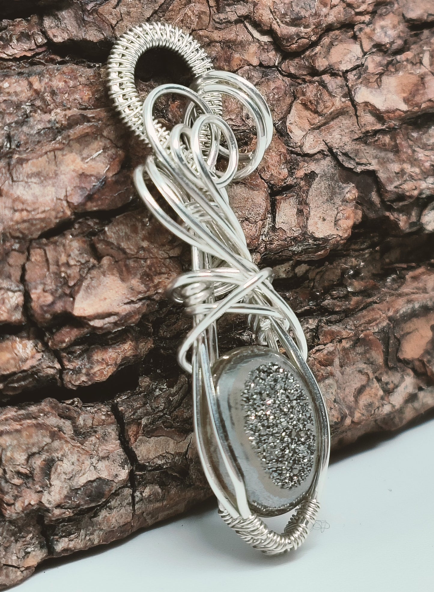 Titanium Druzy Antiqued Sterling Silver Pendant