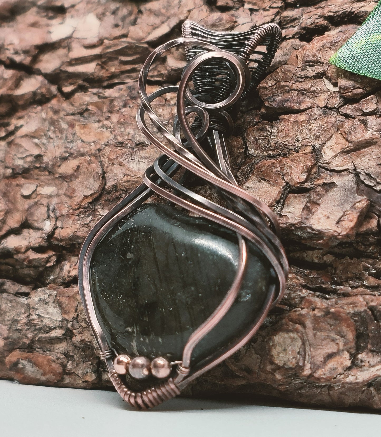 Black Labradorite Copper Heart Pendant