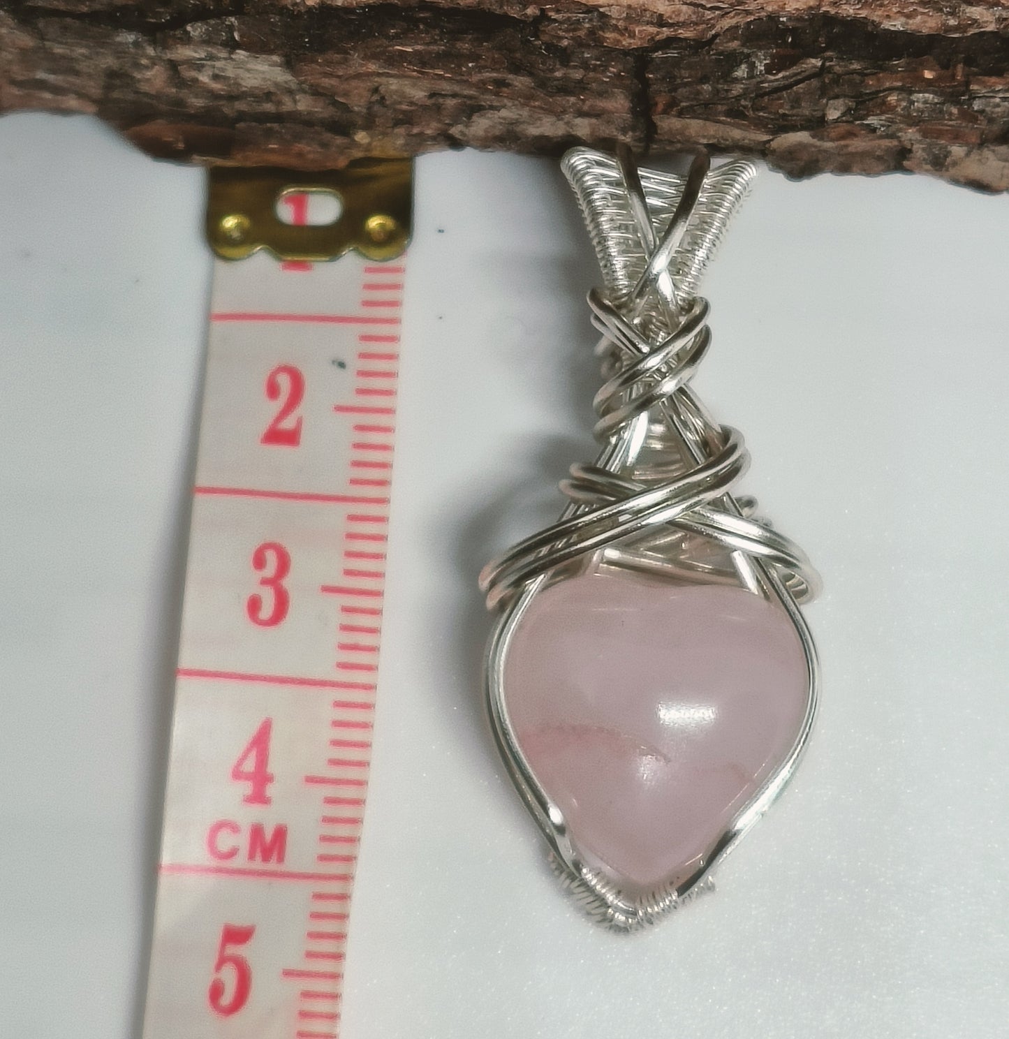 Rose Quartz Heart Silver Copper Pendant