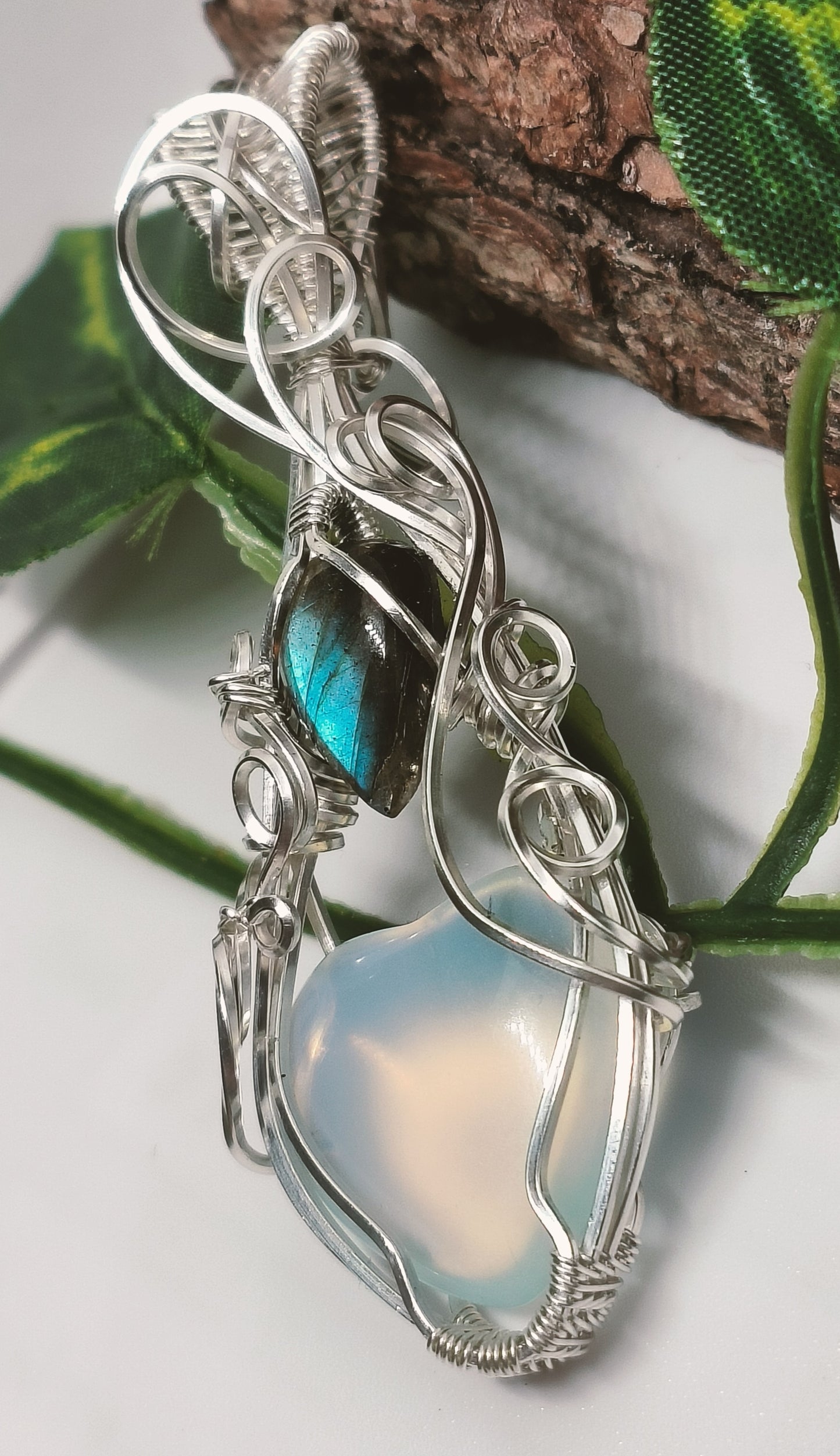 Opalite & Labradorite Sterling Silver Pendant