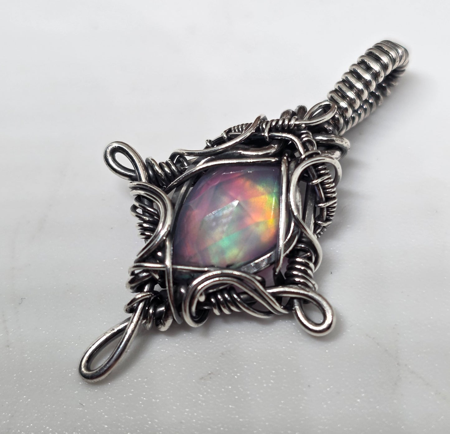 Aurora Opal Doublet Whimsical Sterling Silver Pendant
