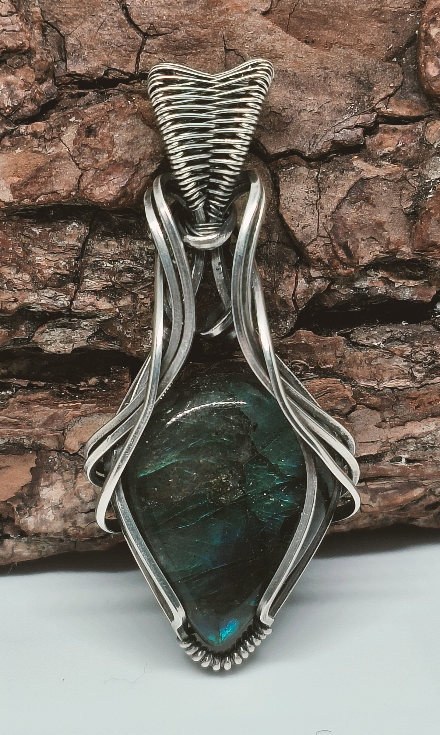 Labradorite Antique Argentium and Sterling Silver Pendant