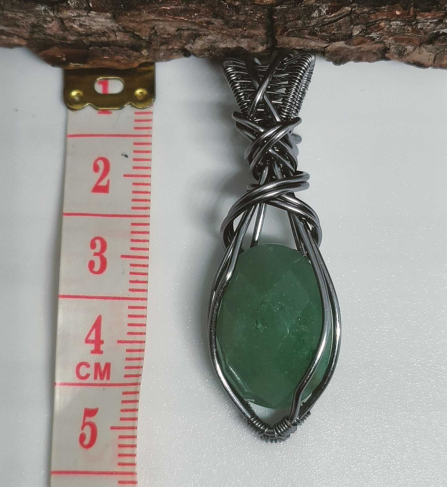 Faceted Green Aventurine Smoked Copper Pendant