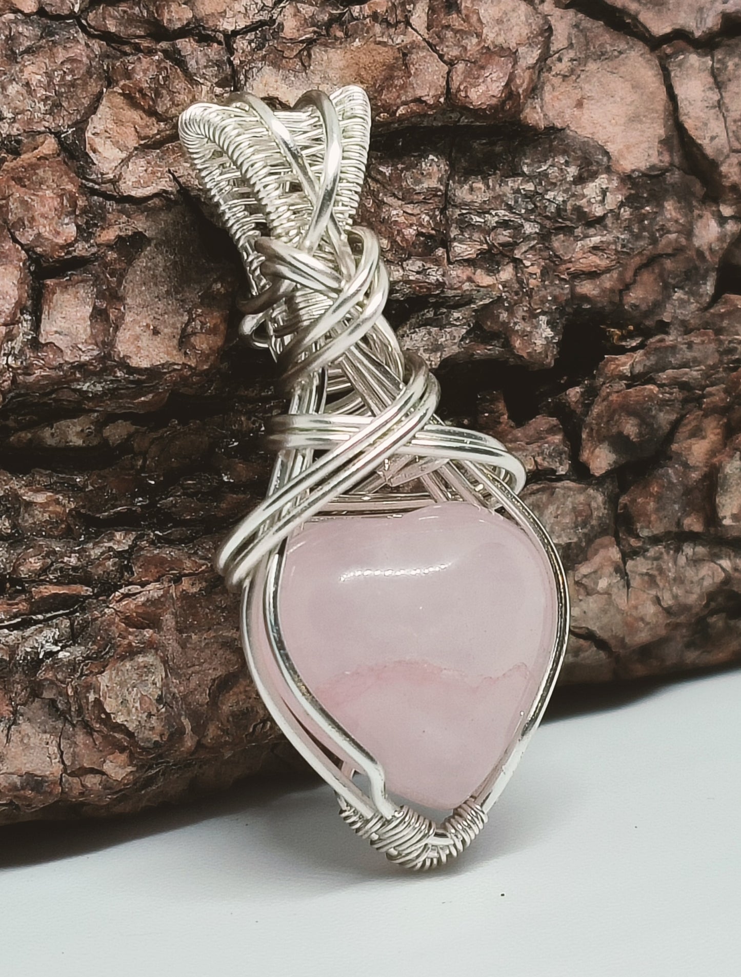 Rose Quartz Heart Silver Copper Pendant