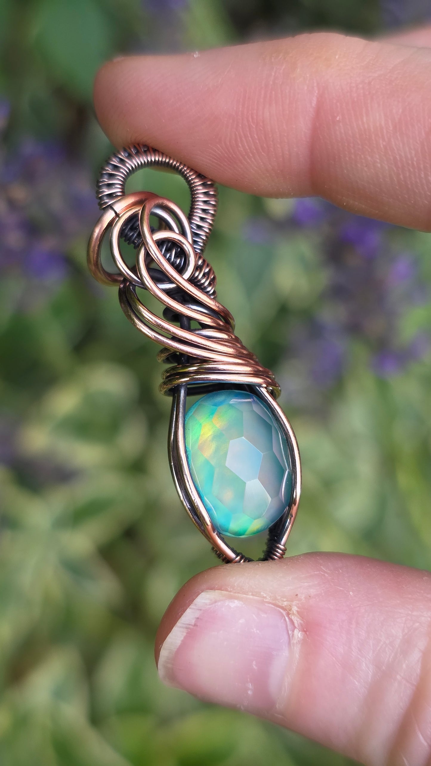 Aurora Opal Copper Pendant