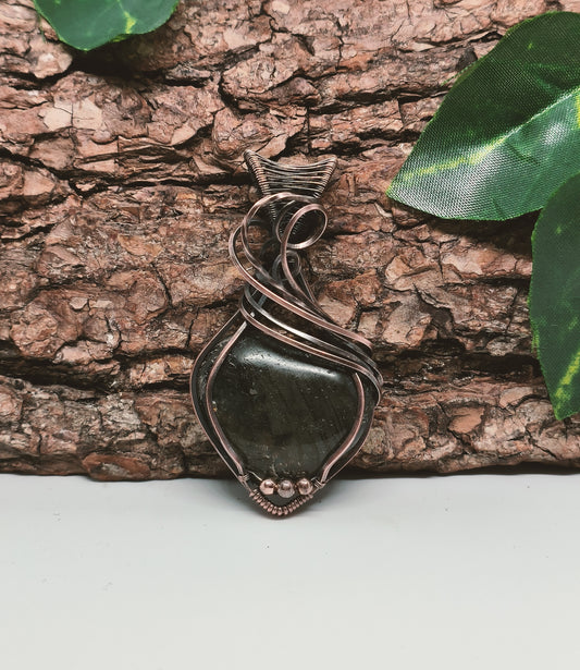 Black Labradorite Copper Heart Pendant